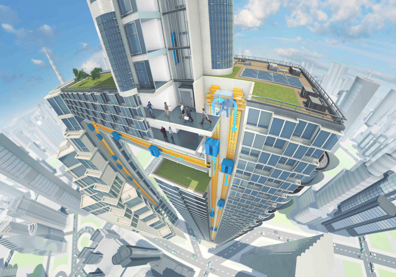 Illustration for article titled These Multidirectional, Cable-Free Elevators Could Be Ready By 2016